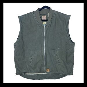 Berne Work Vest Men’s 2XL Canvas Full Zip‎ Sherpa Lines Olive Green Heavy Cotton